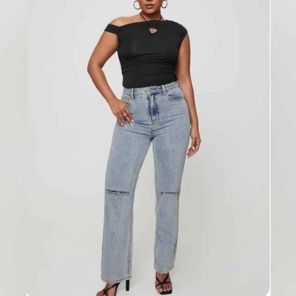 Princess Polly Women Plus Size 20 Holland Ripped High Waist Straight Leg Jeans